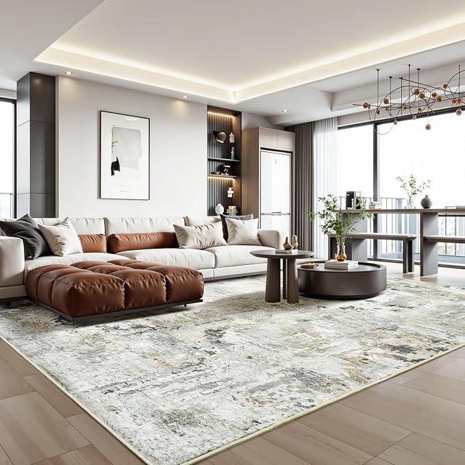 Area Rugs 9x12 Living Room, Large Soft Washable Abstract Neutral Bedroom Rug - Image 8