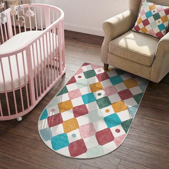jinchan Macy Arched 3x5 Washable Kids Area Rug, Modern Colorful Checkered by JINCHAN