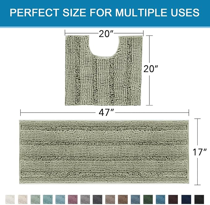 H.VERSAILTEX Bathroom Rug Sets 2 Piece Bath Mats Non Slip Thick Soft Chenille - Image 2