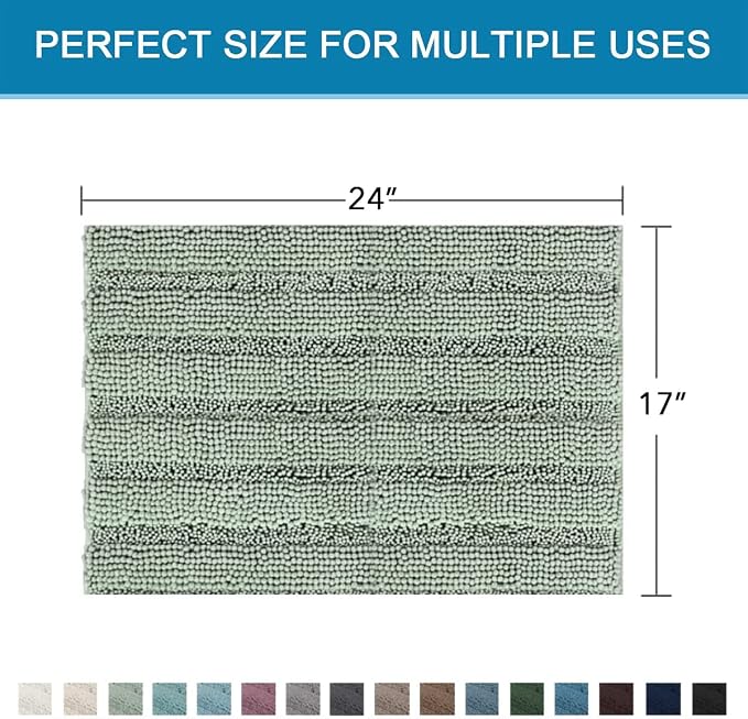 H.VERSAILTEX Bath Mats for Bathroom Non Slip Thick Chenille Striped Bath Rug - Image 2