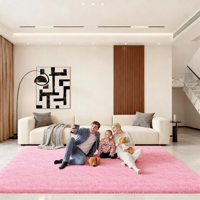 Pink Rugs for Living Room, Large Fluffy 6x9 Area Rugs for Bedroom, Fuzzy Shag - Image 6