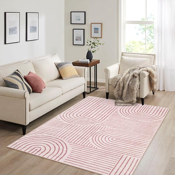 Lahome Abstract Washable Rugs, 4x6 Pink Rug - Image 6