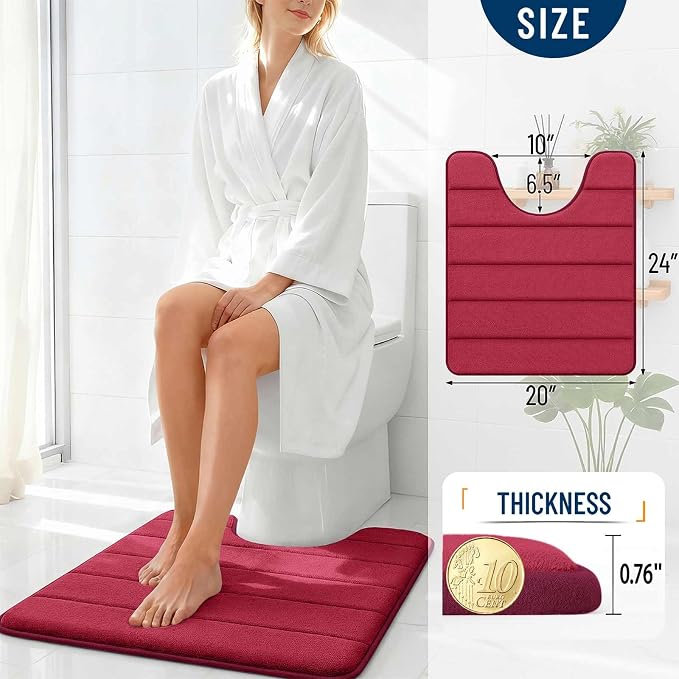 OLANLY Memory Foam Toilet Rugs U Shaped 24x20, Super Soft Absorbent Contour - Image 4