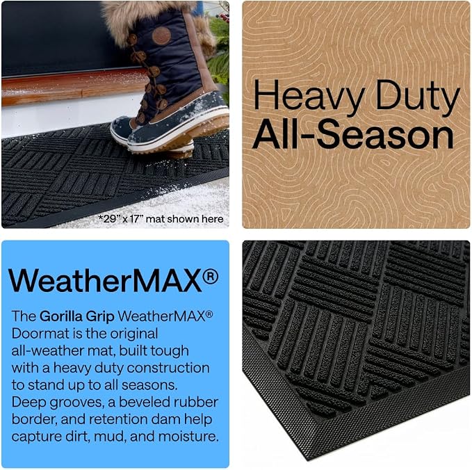 GORILLA GRIP 100% Waterproof All-Season WeatherMAX Doormat US Designed Natural - Image 3