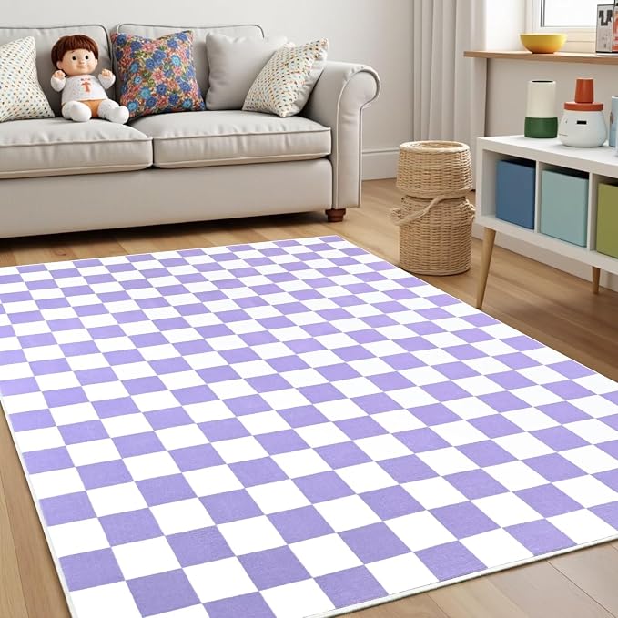 Terrug Purple and White Checkered Rug - Image 3