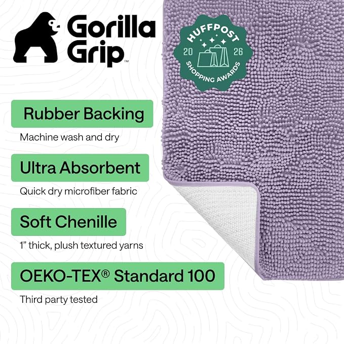 GORILLA GRIP Bath Rug Mat, Thick Soft Absorbent Chenille, Quick Dry Microfiber - Image 2