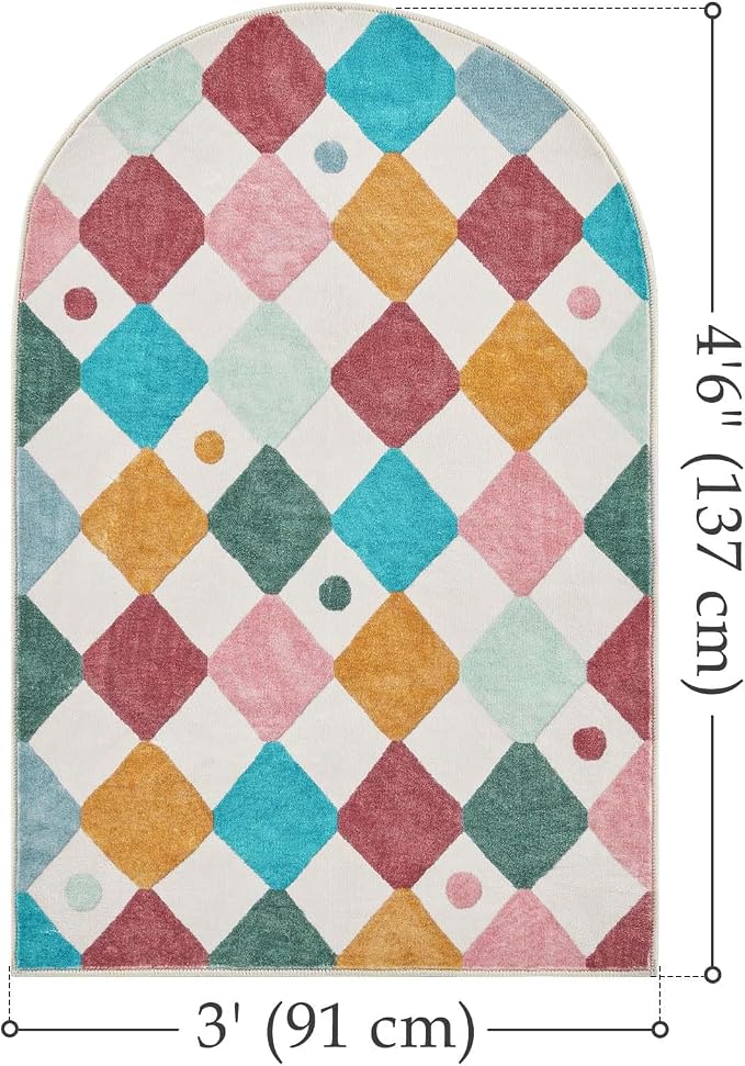 jinchan Macy Arched 3x5 Washable Kids Area Rug, Modern Colorful Checkered - Image 2