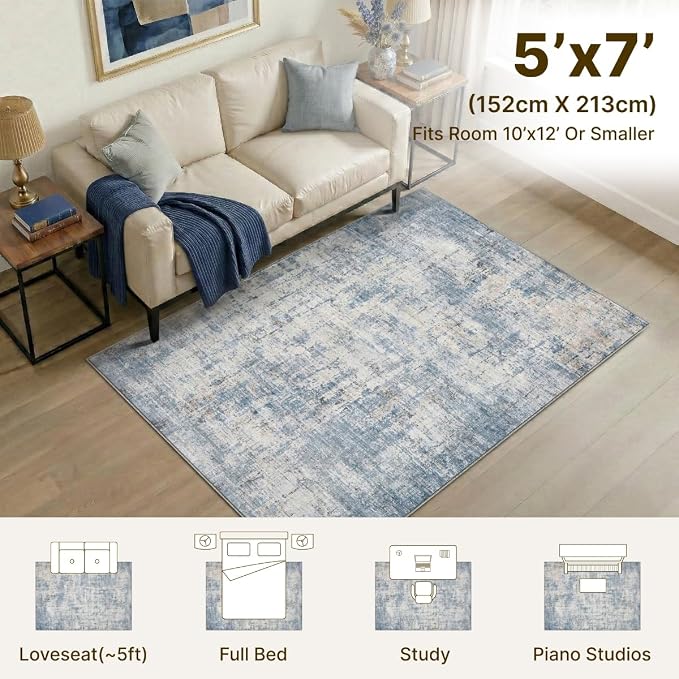 5x7 Area Rugs Washable Living Room Rug-No Slip Soft Carpets Modern Abstract - Image 4
