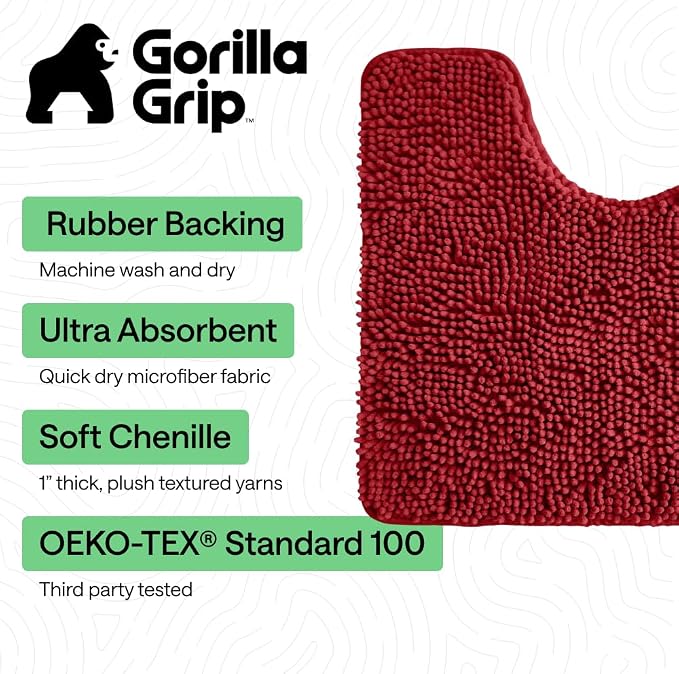 GORILLA GRIP Plush Absorbent Shaggy Chenille Bath Rug Mat - Image 3