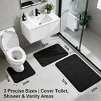 Black Bathroom Rug Set Memory Foam Bath Mats 3 Piece - Image 2