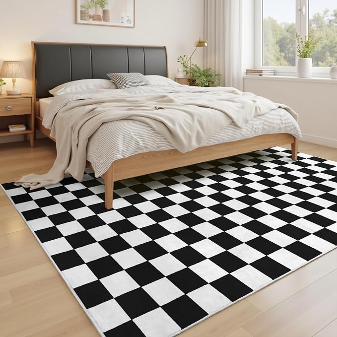 Terrug Black and White Checkered Rug - Image 2