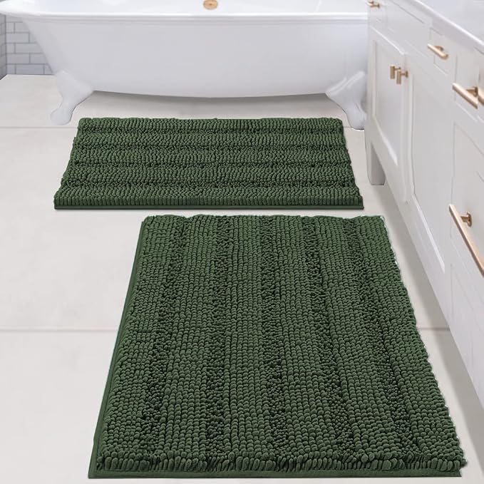 H.VERSAILTEX Bathroom Rugs Bath Mats Sets Super Absorbent Chenille Striped Bath by HVERSAILTEX