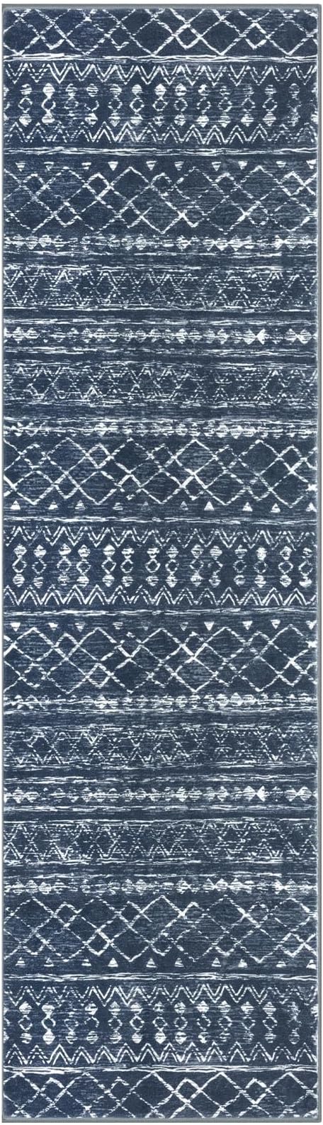 KUTA Moroccan Washable Runner Rug, 2x7 Non-Slip Vintage Navy Blue Boho Hallway - Image 8