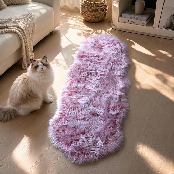 EasyJoy Faux Sheepskin Rug, Fluffy Faux Fur Rug, Ultra Soft Shag Area Rug - Image 2
