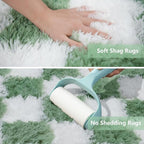 Area Rugs for Bedroom Living Room, 5x8 Green and White Fluffy Soft Checkered - Image 4