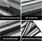 Outdoor Plastic Straw Rug Waterproof Patio 6x9 Black White Stripe Mat - Image 7