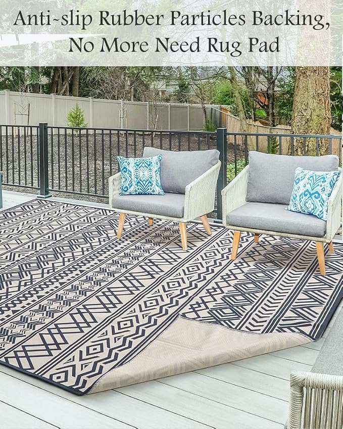 Outdoor Rug Carpet 8x10 ft, Flatweave Textured Outdoor Patio Rug Non Slip - Image 3