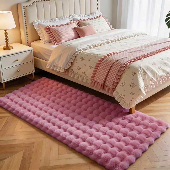 Dusty Rose Rabbit Plush Rug 2'x6', Fluffy Shaggy Area Rug by CHOVY