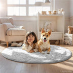 Ophanie Round Rug 6Ft White Circle Area Rug, Aesthetic Room Decor, Fluffy Fuzzy - Image 3