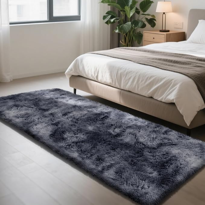 Soft Runner Rugs for Bedroom, Mottling Dark Grey 3x7 Area Rugs Fluffy Rug Shag by Yongyangjuxi