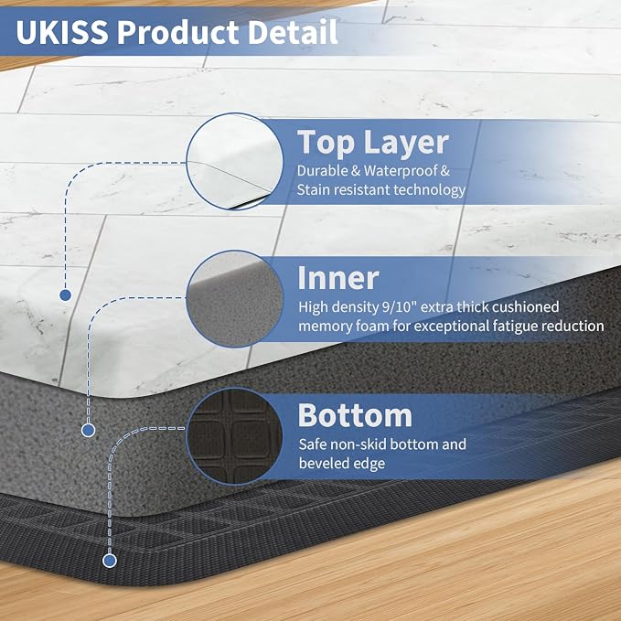 UKISS 9/10 Marble-Pattern Extra Thick Cushioned Kitchen Mat, Non-Slip - Image 7