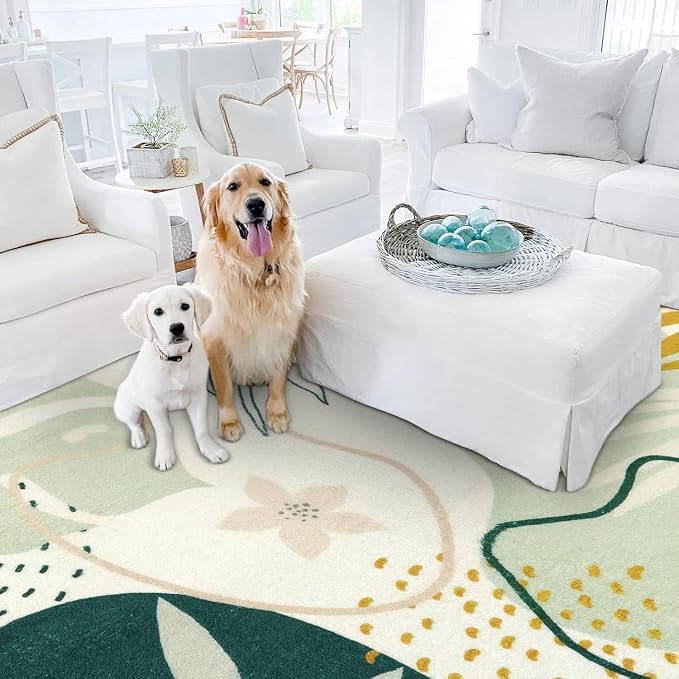 Lahome Sage Green Boho Area Rug 5x7, Washable Non Slip Soft Botanical Rug - Image 6