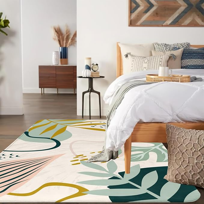 Area Rug 5x7 Washable Rug, Machine Washable Tropical Plam Leaves Rugs - Image 6