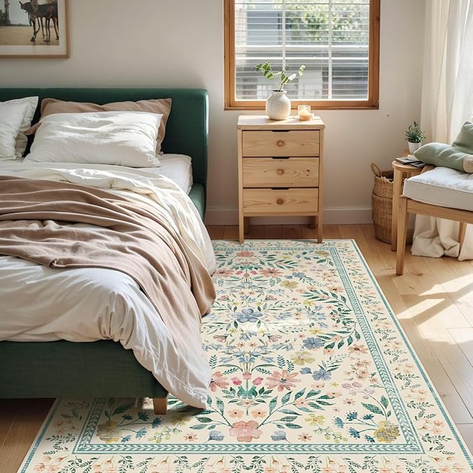Rugxara Floral Rug for Living Room Bedroom, 4x6 Washable Rug, Large Non Slip - Image 2