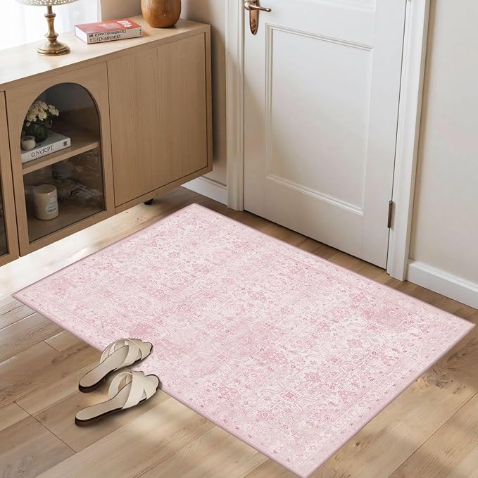 Rugxara 2x3 Entryway Rug Door Mat, Washable Boho Pink Samll Entry Rug, Non Slip - Image 4