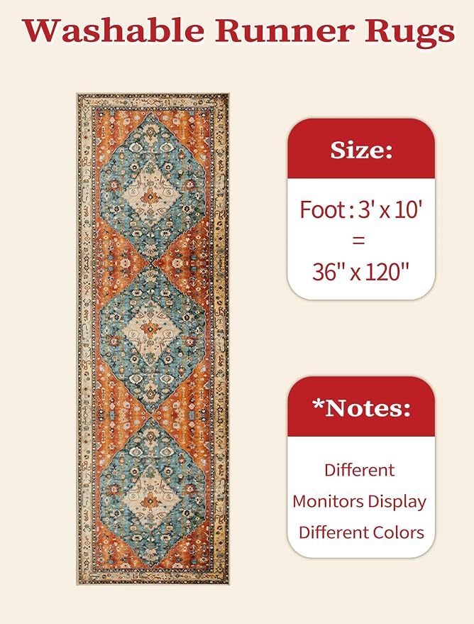SERISSA Runner Rug for Hallways, 3x10 Washable Non Slip Kitchen Runner Rug - Image 3