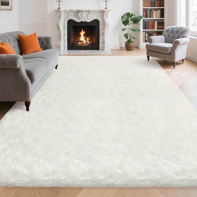 8x10 Area Rug for Living Room, Soft White Fluffy Rug for Bedroom Large Shaggy by TENNOLA