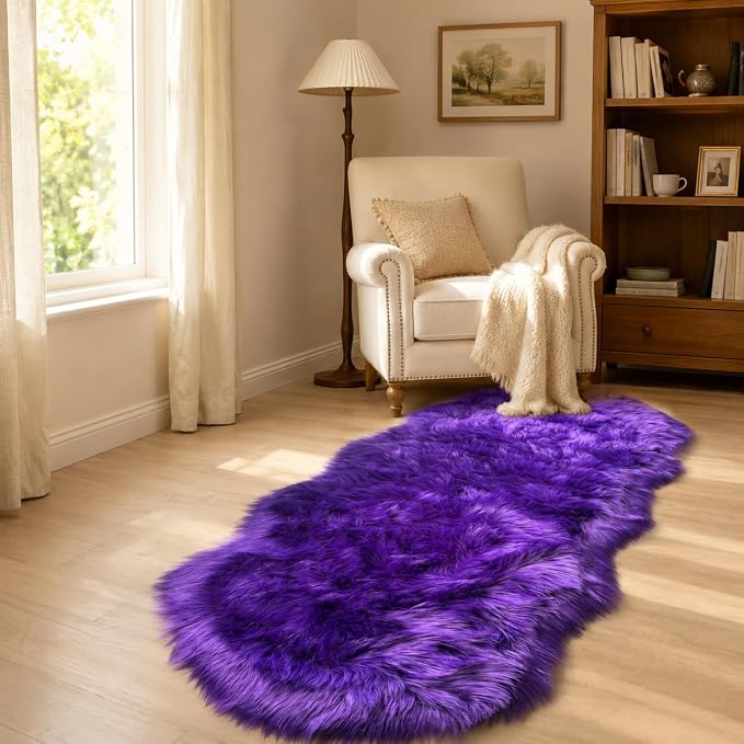 EasyJoy Faux Sheepskin Rug, Fluffy Faux Fur Rug, Ultra Soft Shag Area Rug - Image 2