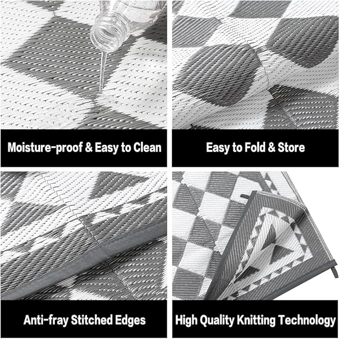 HUGEAR Outdoor Waterproof Rug 6'x9' Plastic Straw Rugs Washable Reversible - Image 6