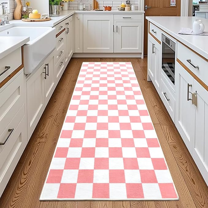 Terrug Pink and White Checkered Area Rug by TerrugHomeDecor