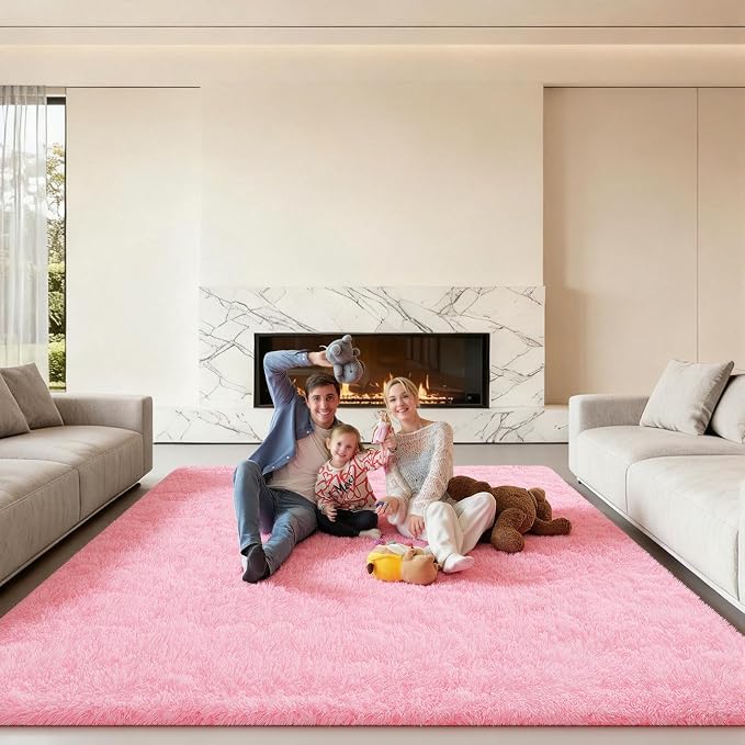 Area Rugs 9x12 Living Room, Large Fluffy Pink Rugs - Image 6