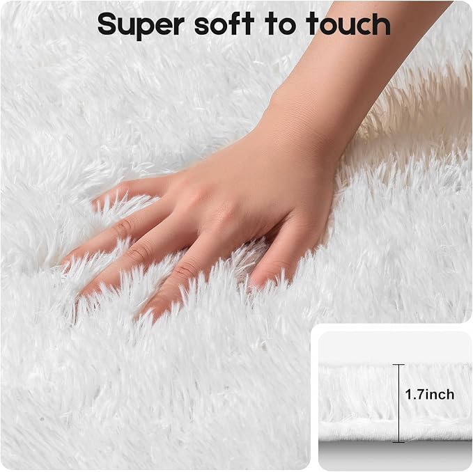 3x5 Cream White Rugs for Bedroom Living Room, Fluffy Small Area Rug Soft Shag - Image 2