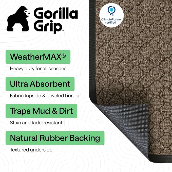 GORILLA GRIP 100% Waterproof All-Season WeatherMAX Doormat, US Designed Natural - Image 2