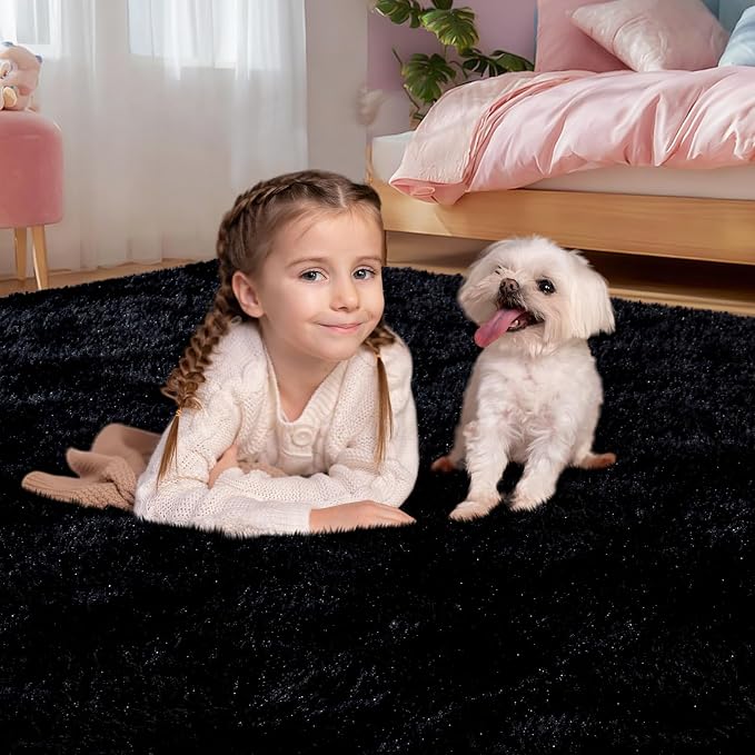qulint Black Rug for Living Room, 10x14 Area Rug for Bedroom Soft Fluffy Large - Image 8