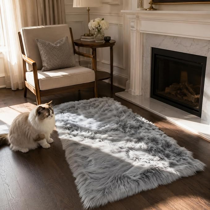 EasyJoy Faux Sheepskin Rug, Fluffy Faux Fur Rug, Ultra Soft Shag Area Rug - Image 2