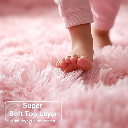 Amdrebio Pink Runner Rug 2x6 for Girls Bedroom, Fluffy Shaggy Bedside Floor - Image 2