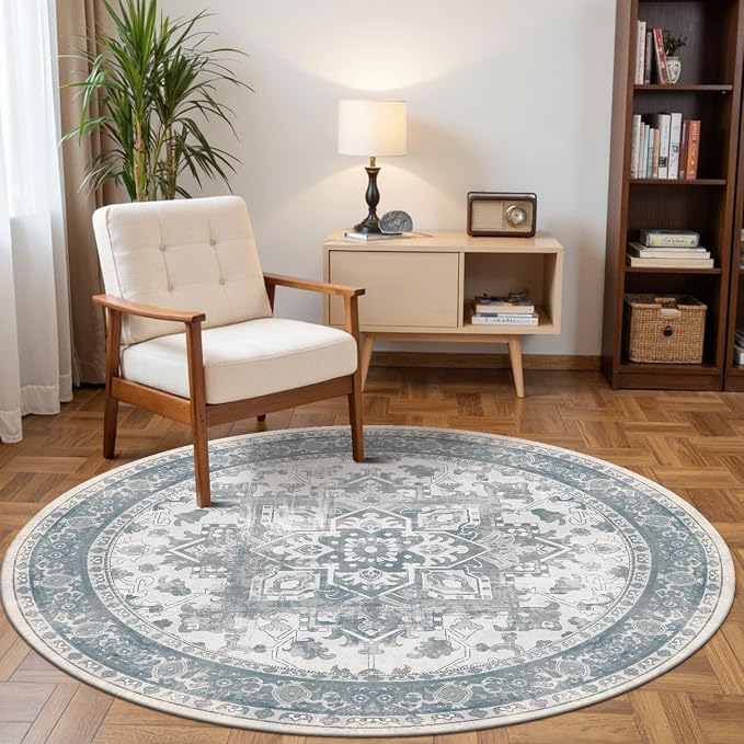 Rugxara 4ft Circle Rug, Soft Round Boho Rug, Washable Non Slip Area Rug by Rugxara
