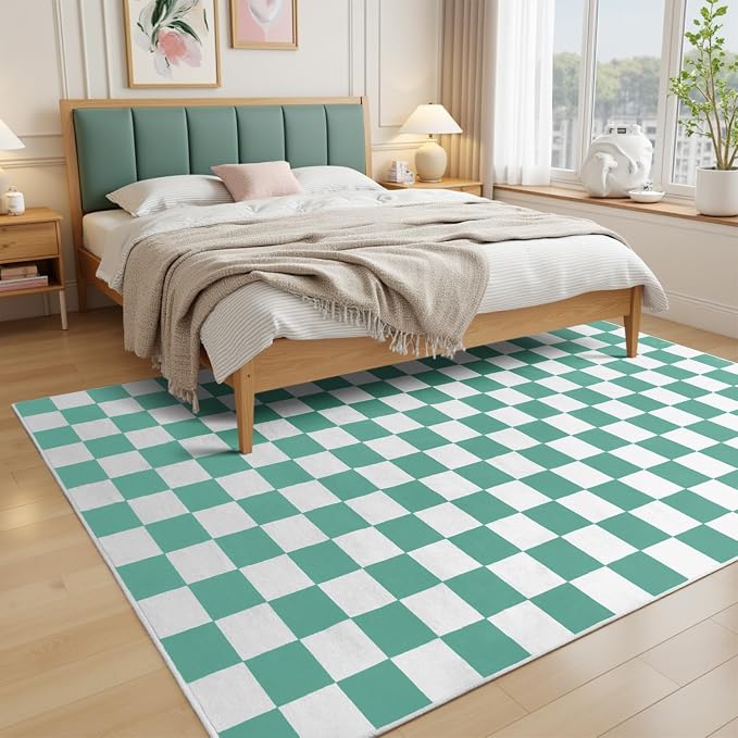 Terrug Green and White Checkered Rug - Image 2