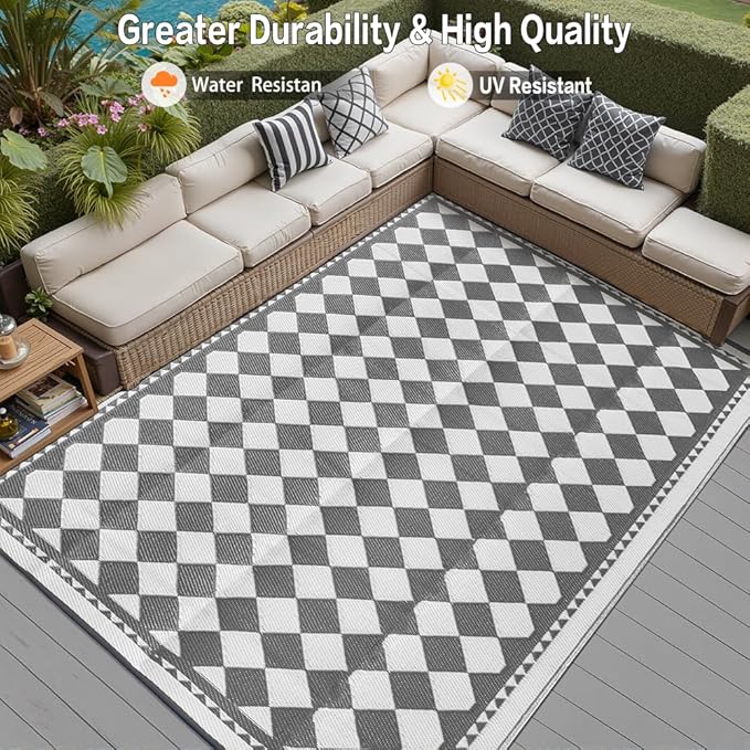 HUGEAR Outdoor Waterproof Rug 6'x9' Plastic Straw Rugs Washable Reversible - Image 4