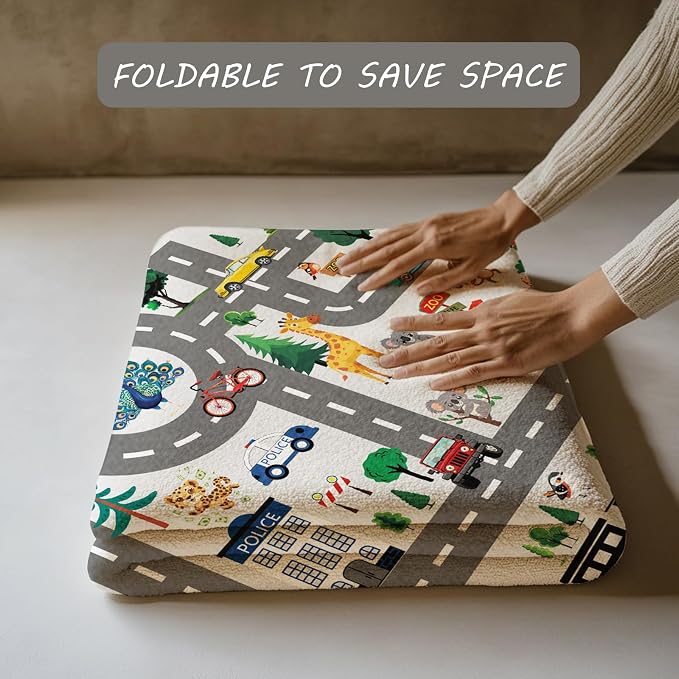 Kids Playroom Rug, Non Slip Washable Area Rug, City Road Car Track Carpet - Image 4