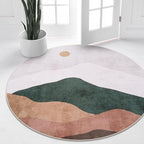 4ft Abstract Round Rug, Soft Washable Non-Slip Sun and Mountain Circle Kids - Image 2