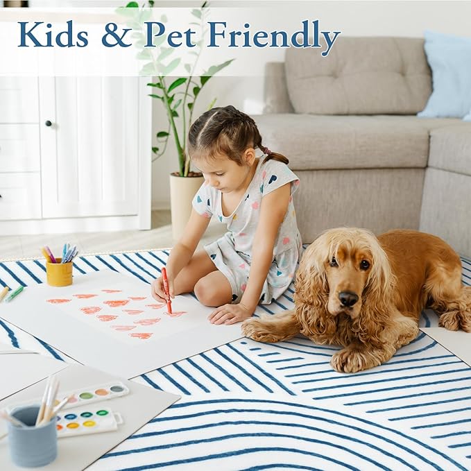 Lahome Abstract Washable Area Rugs 5x7, Soft Blue Rugs - Image 3
