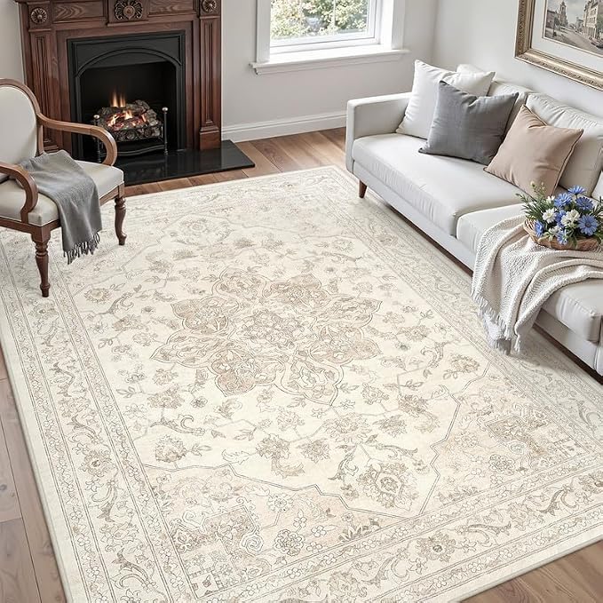 3x5 Area Rugs for Living Room: Vintage Boho Neutral Washable Rug Indoor Soft - Image 3