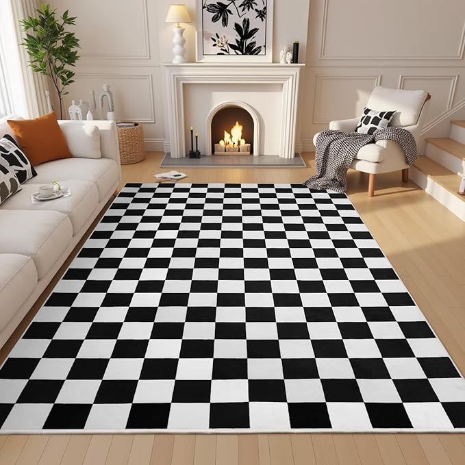 Terrug Black and White Checkered Rug by TerrugHomeDecor