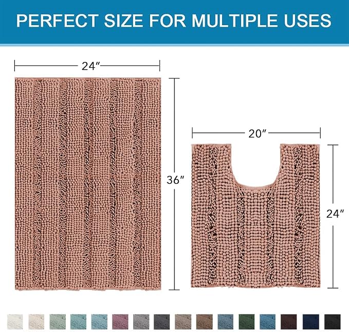 H.VERSAILTEX Bathroom Rugs Bath Rug Set 2 Piece Bathroom Contour Rug Toilet Mat - Image 2