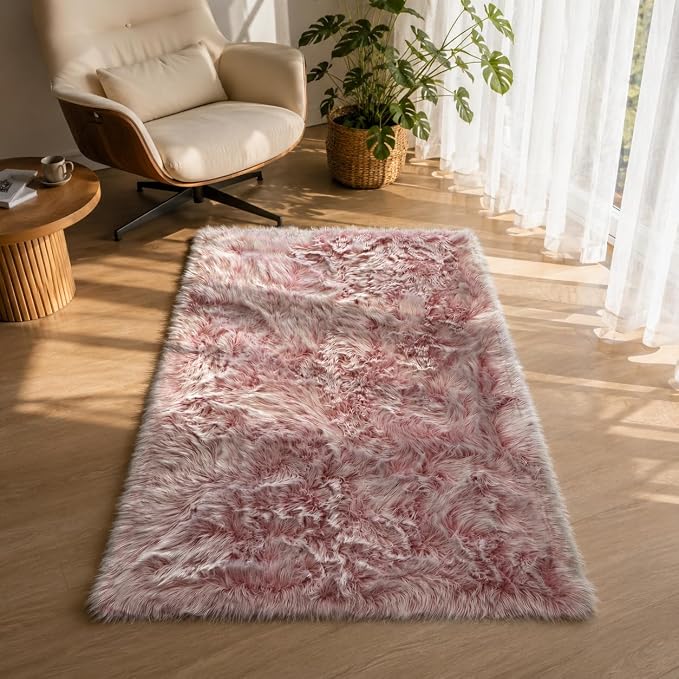 EasyJoy Faux Sheepskin Rug, Fluffy Faux Fur Rug, Ultra Soft Shag Area Rug - Image 3
